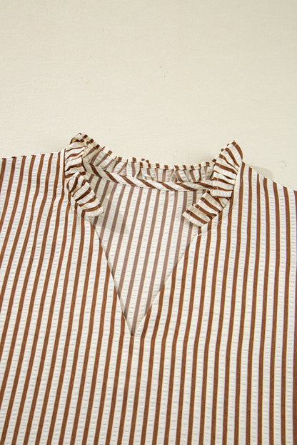 Threaded Pear Blair Tied Cuffs Seersucker Blouse