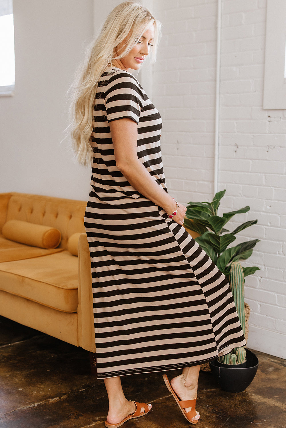 Threaded Pear Meilani Stripe T-shirt Maxi Dress