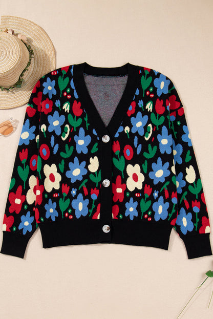 Threaded Pear Zariah Print Short Cardigan Sweater