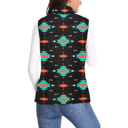 Baha Ranch Turquoise Orange Aztec Women's Western Puffy Vest