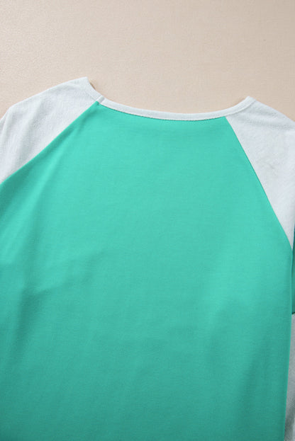 Threaded Pear Aruba Blue Colorblock Patchwork Cross Seam Plus Sweatshirt