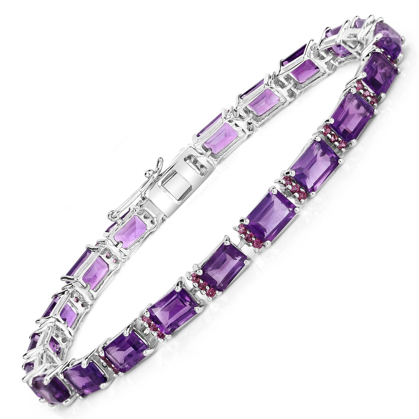 Octagon Purple Amethyst Prong Silver Tennis Bracelet