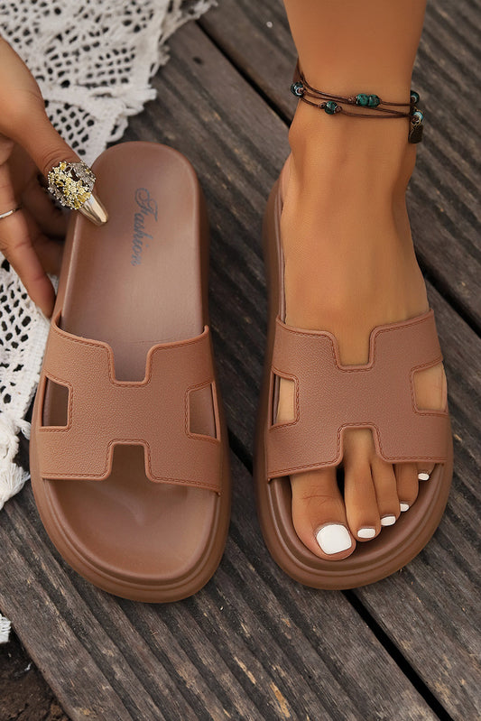 Threaded Pear Henley Cutout Design Open Toe Platform Slippers