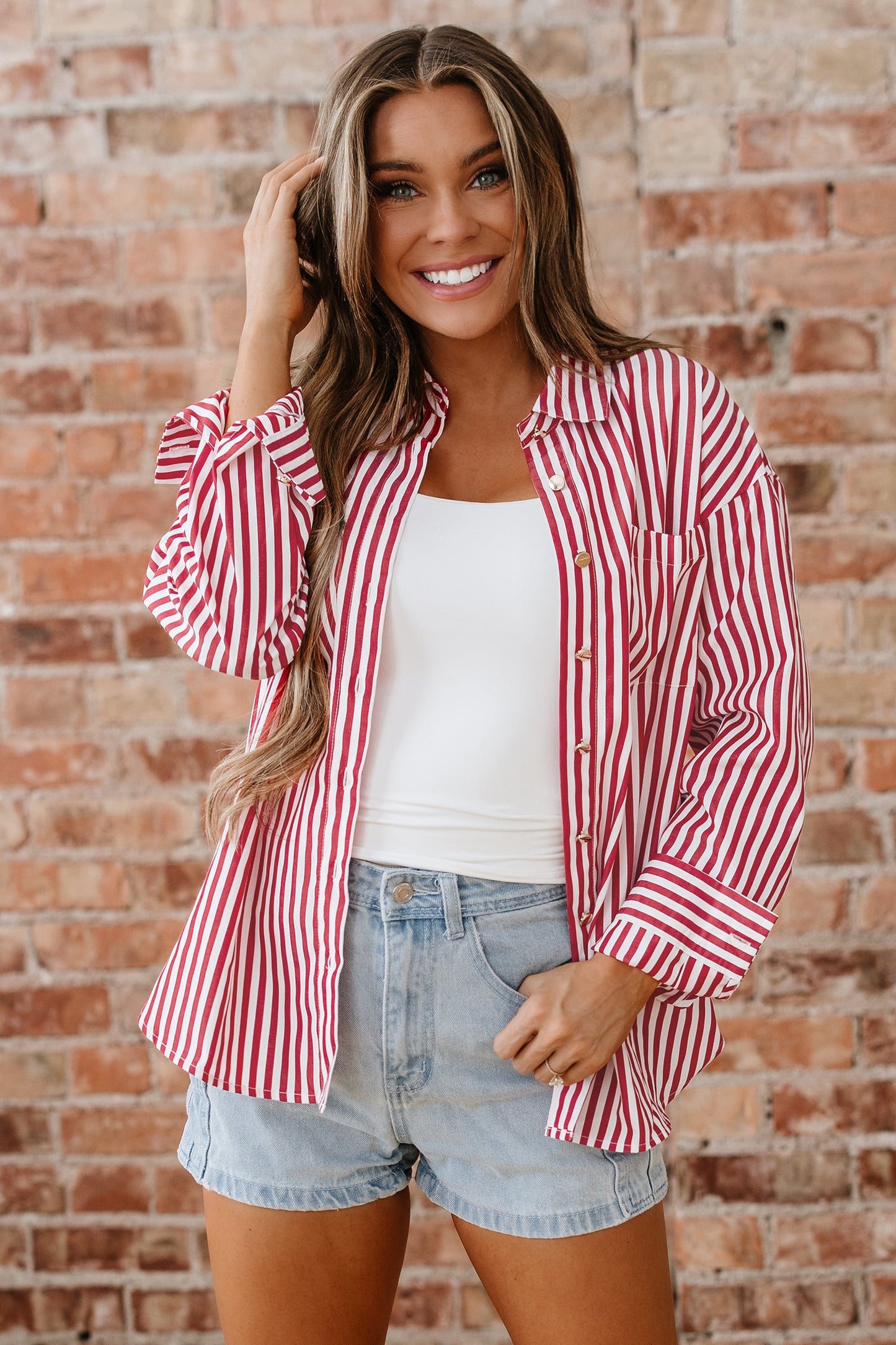 Threaded Pear Mariah Side Slit Loose Shirt