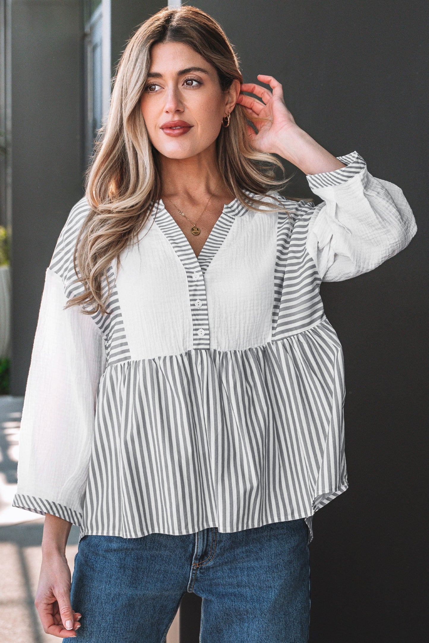 Threaded Pear Zahra Bracelet Sleeve Babydoll Blouse