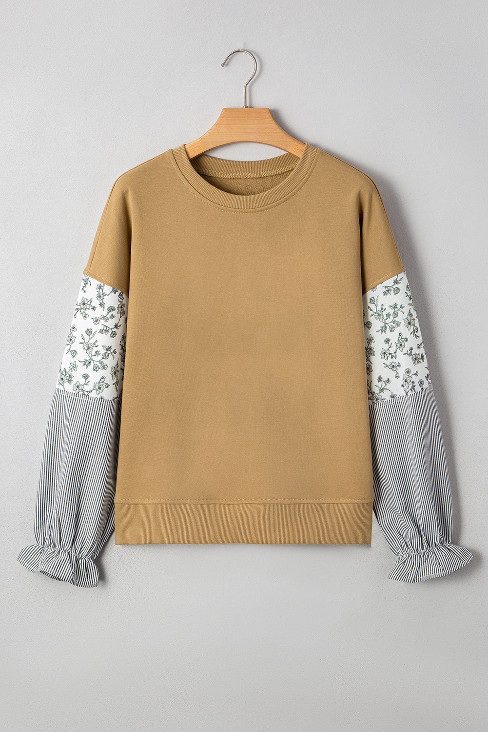 Threaded Pear Beazita Patchwork Ruffled Sleeve Sweatshirt