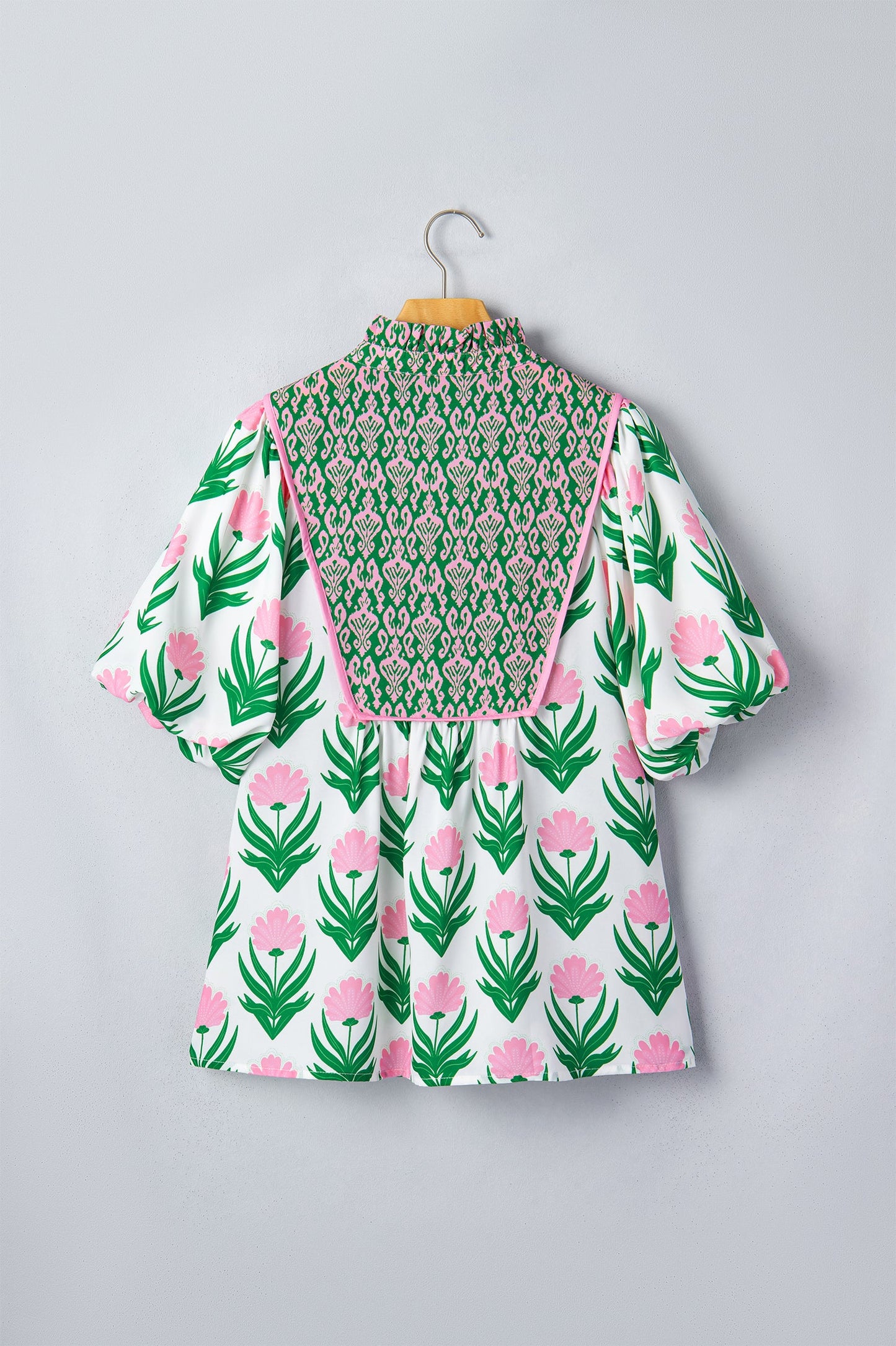 Threaded Pear Amiri Sleeve Contrast Bordered Blouse
