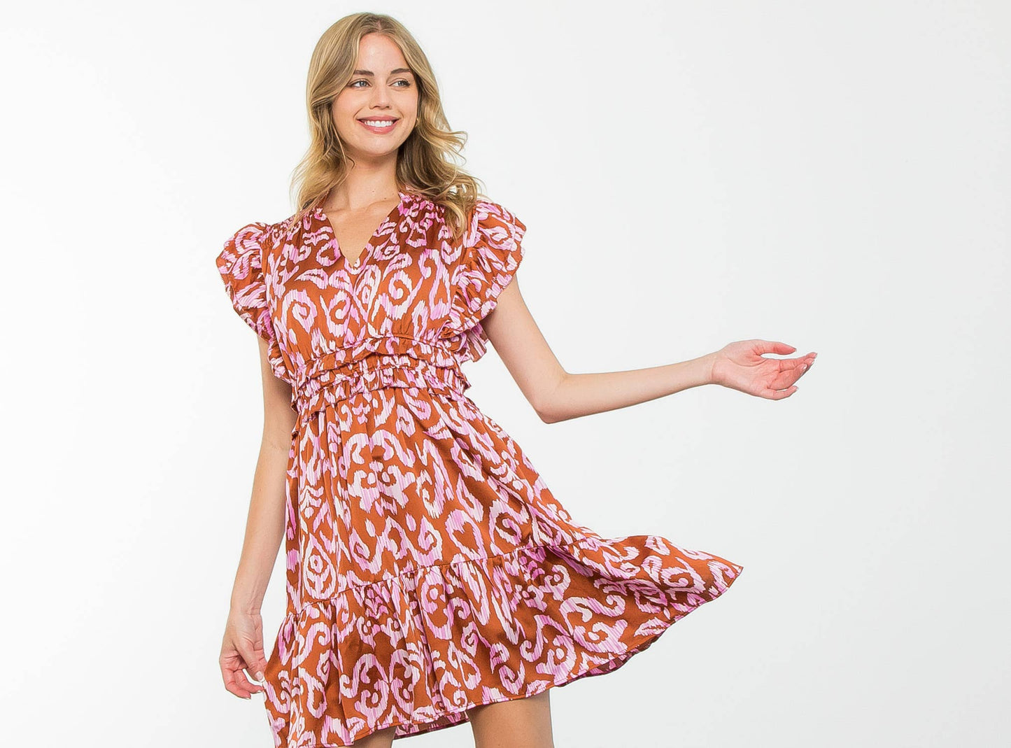 Monica - Flutter Sleeve Tiered Print Mini Dress