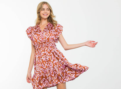 Monica - Flutter Sleeve Tiered Print Mini Dress