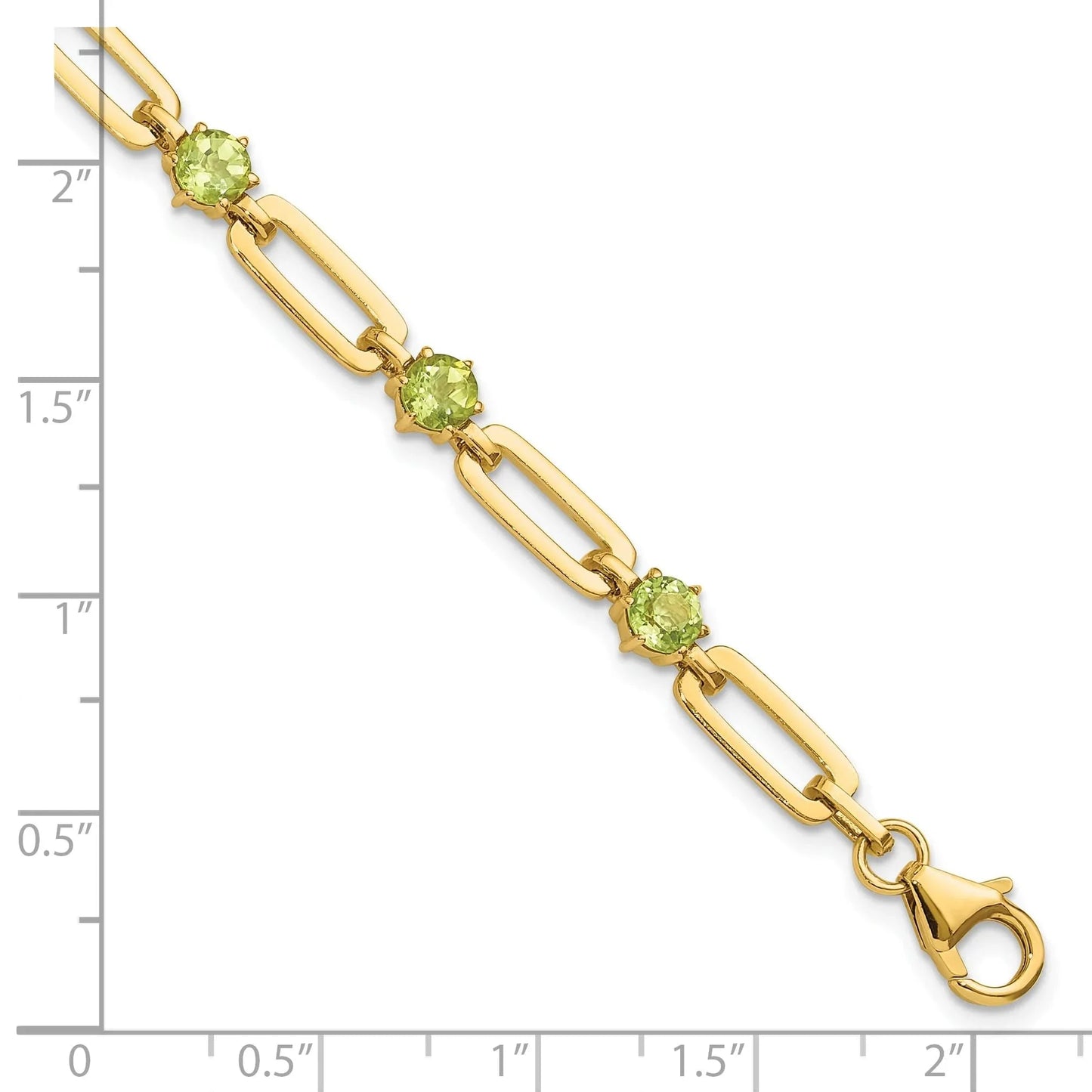 Genuine Green Peridot Paper Clip Sterling Silver Bracelet