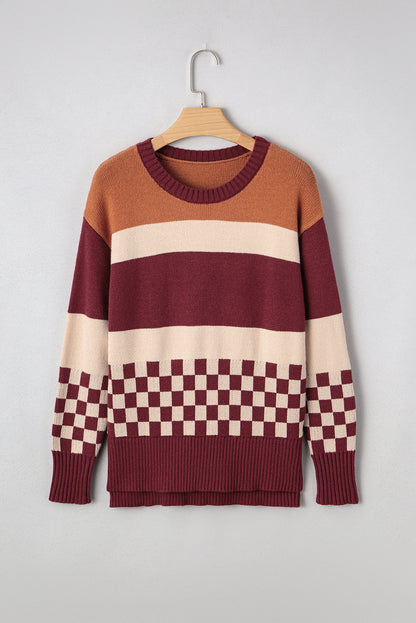 Threaded Pear Noelle Checkered Knitted Sweater