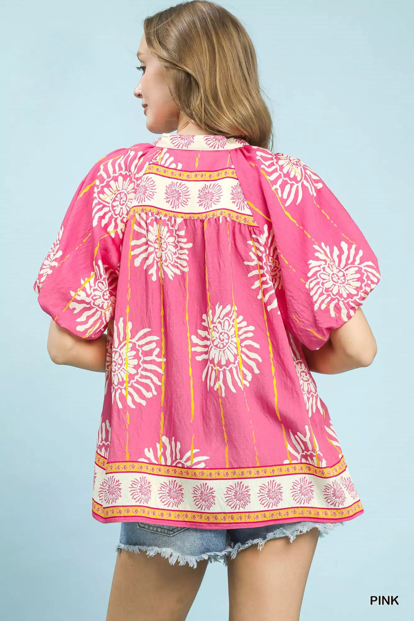 Umgee Floral Border Smocked V-Neck Boho Blouse – Zulily