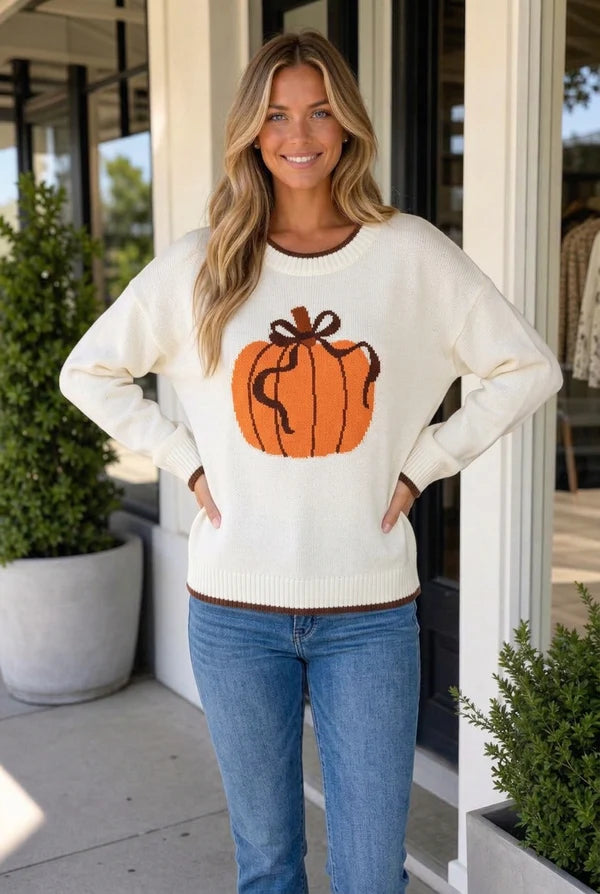 Threaded Pear Stacie Pattern Casual Pullover Sweater