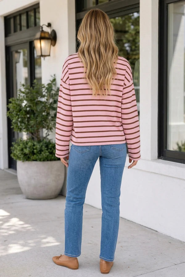 Threaded Pear Winnee Collar Shift Top Long Sleeve Top