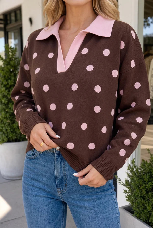 Threaded Pear Zoe Collared Loose Pullover Sweater