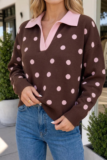 Threaded Pear Zoe Collared Loose Pullover Sweater