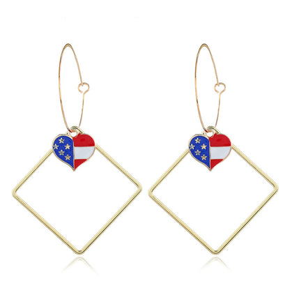 Goldtone American Flag Heart Hollow Drop Earrings