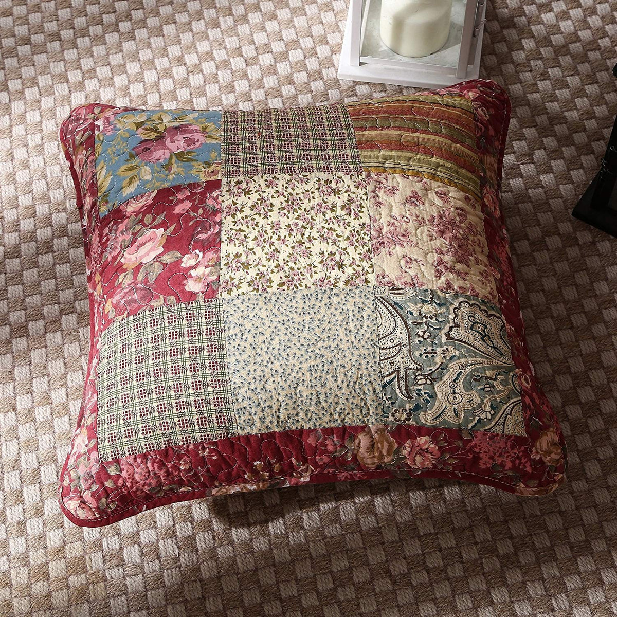 Tache Cotton Patchwork Beige Burgundy Paisley Floral Fairy Tale Tea Party Cushion Covers / Euro Sham (DXJ103443)