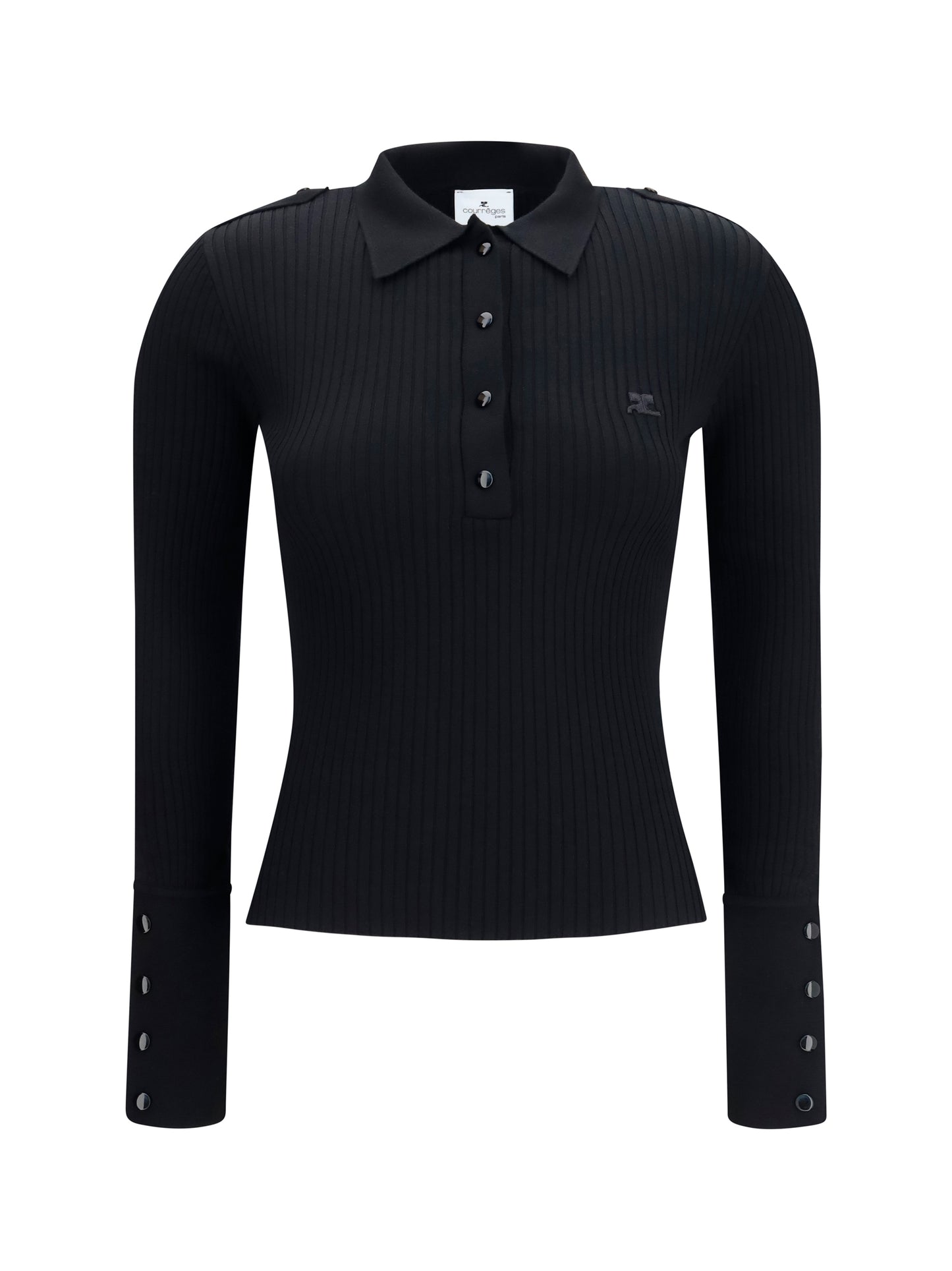Polo Shirt Ribbed Knit Black