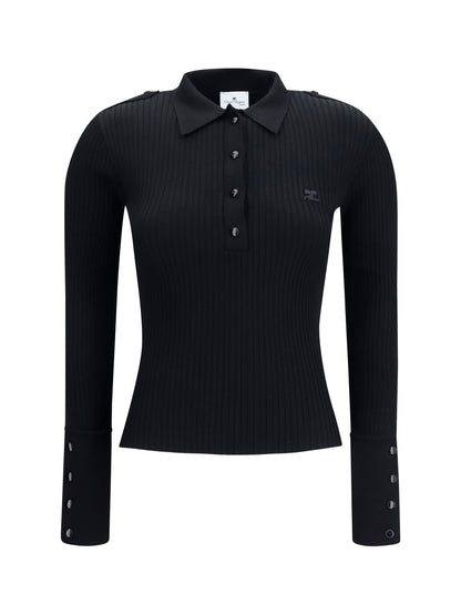 Polo Shirt Ribbed Knit Black