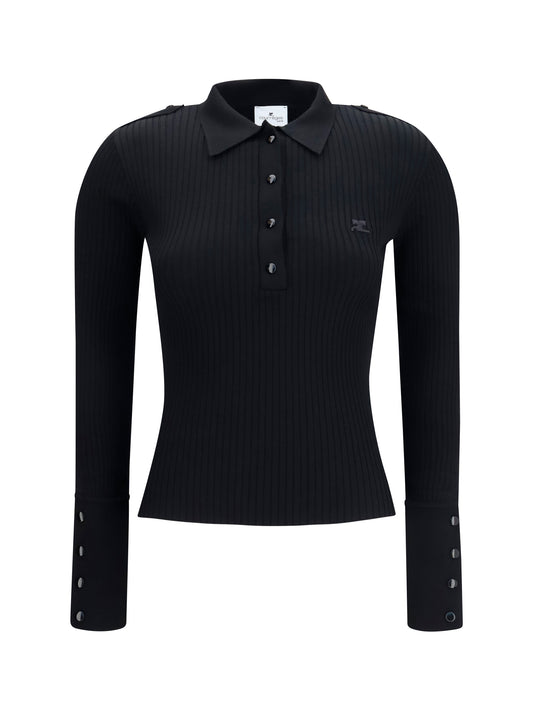 Polo Shirt Ribbed Knit Black