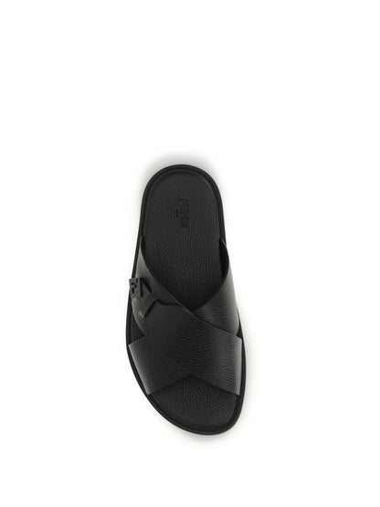 Slide Sandals Black Calfskin