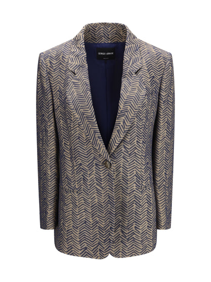 Single-Breasted Jacket Chevron Jacquard — Medieval Blue