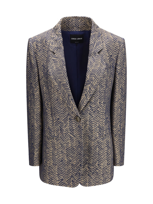 Single-Breasted Jacket Chevron Jacquard — Medieval Blue