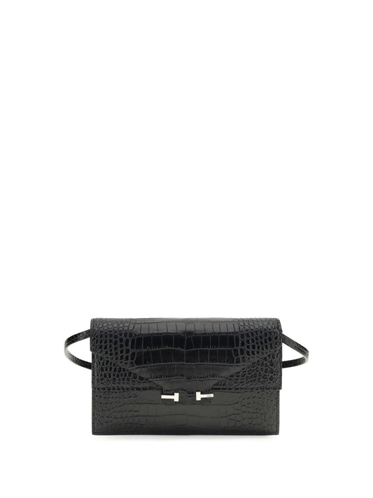 Shoulder Bag Crocodile-Print Black