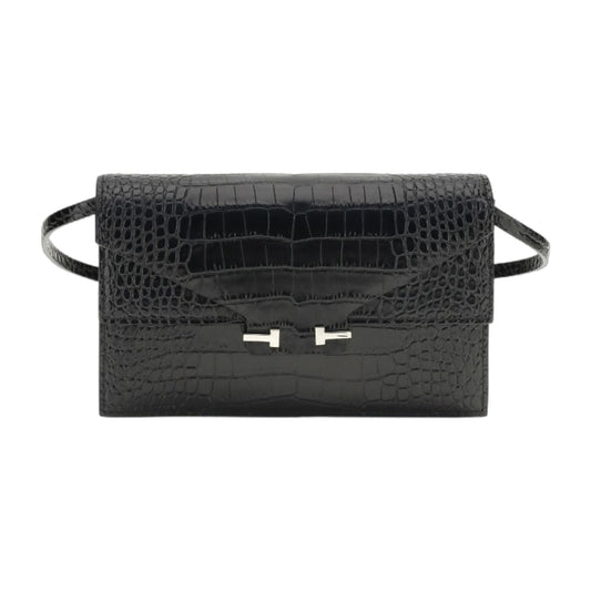 Shoulder Bag Crocodile-Print Black