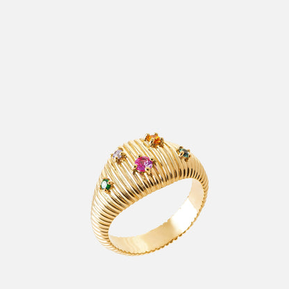 Solaris Multicolor Stone Ribbed Ring