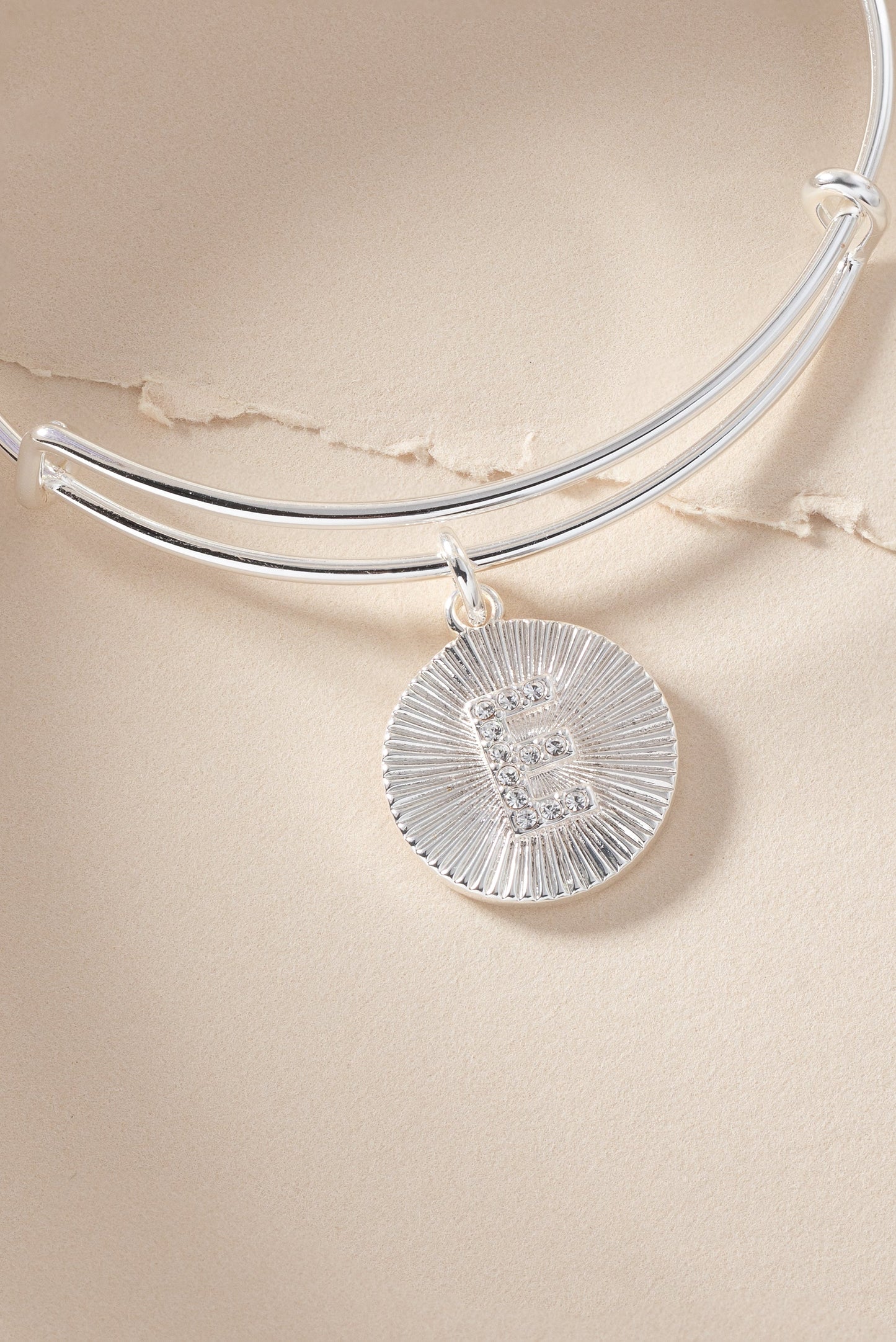 Initial E Pave Starburst Texture Bangle