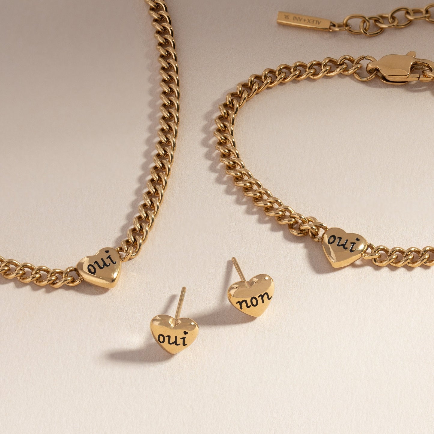 Engraved French 'Oui' & 'Non' Reversible Heart Bracelet