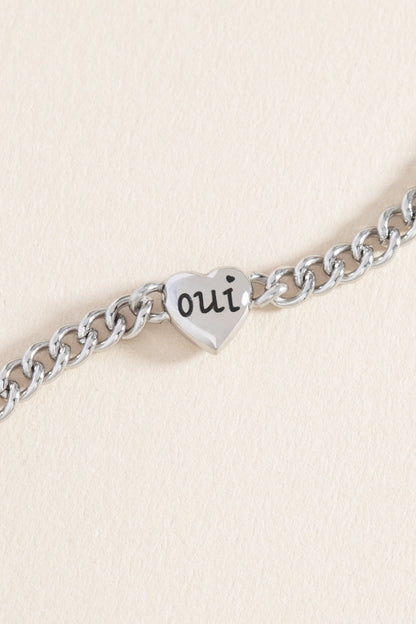 Engraved French 'Oui' & 'Non' Reversible Heart Bracelet