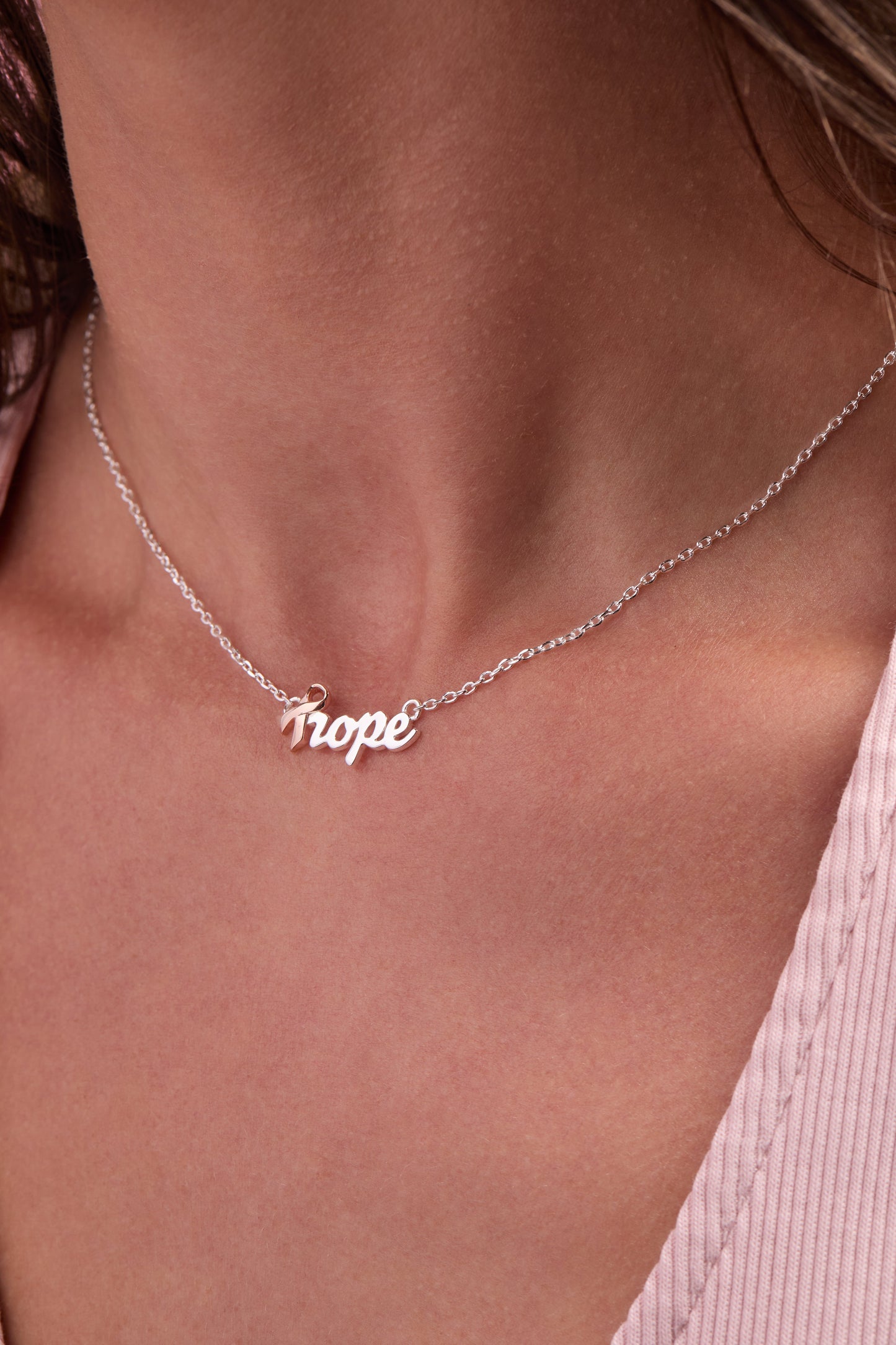 'Hope' Breast Cancer Awareness Pink Ribbon Necklace
