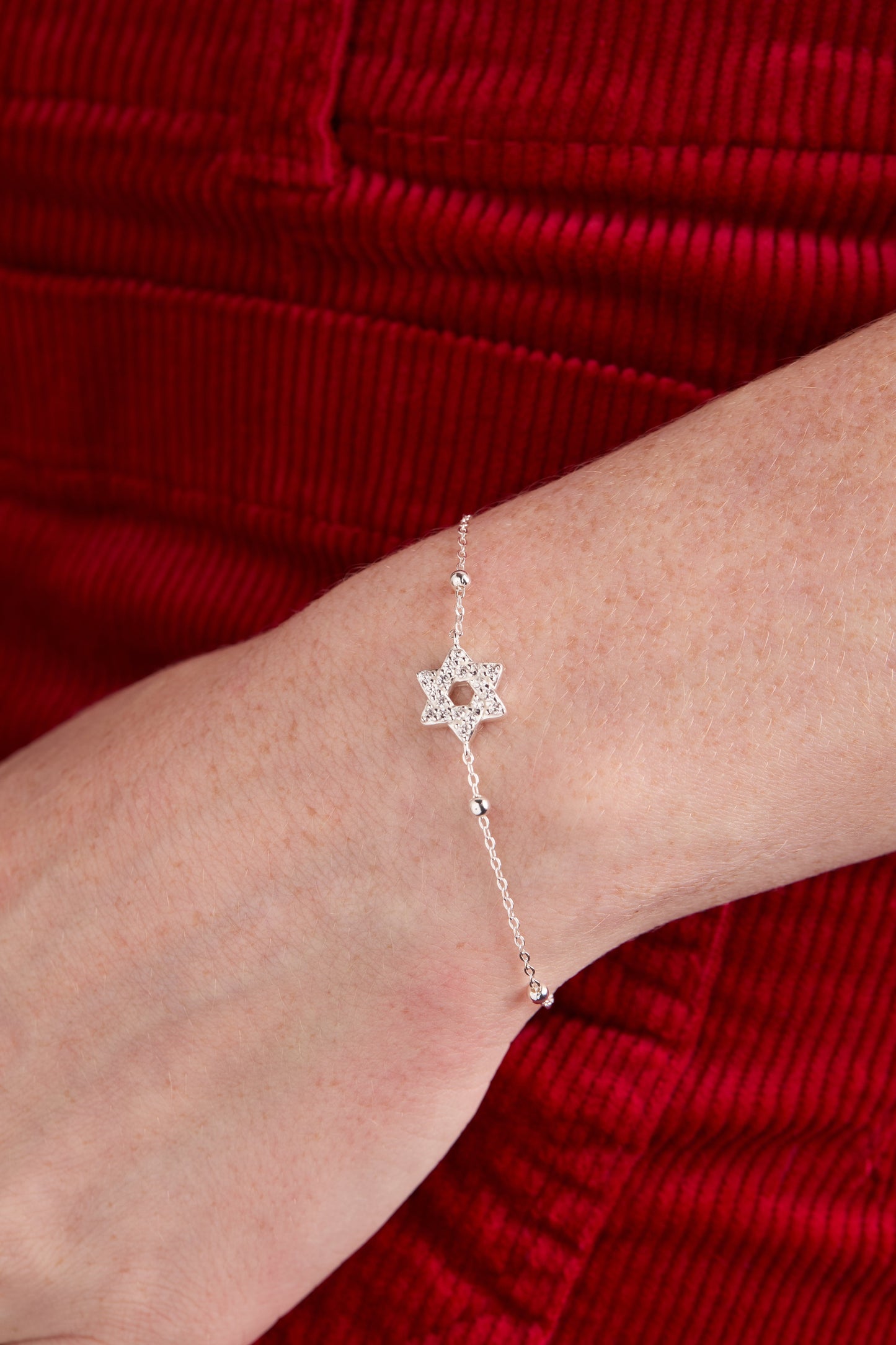 Star of David Delicate Pave Beaded Chain Bracelet