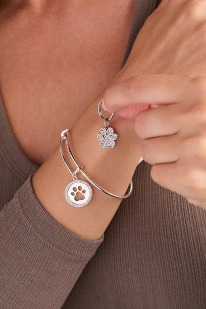Paw Print Bangle & Pet Collar Charm Set of 2