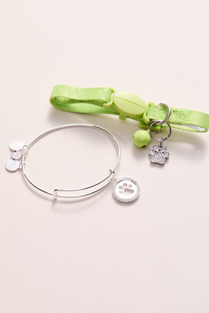 Paw Print Bangle & Pet Collar Charm Set of 2