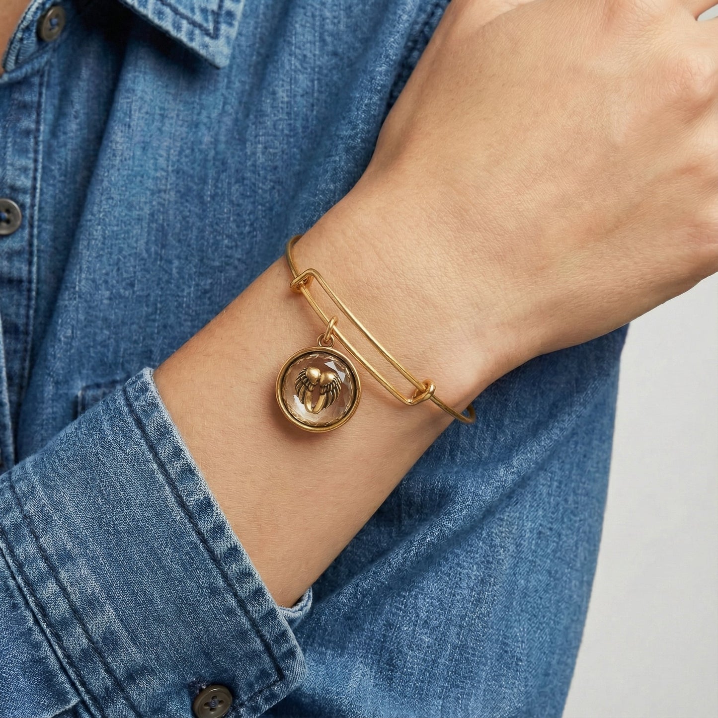 Crystal Angel Wing Charm Bangle