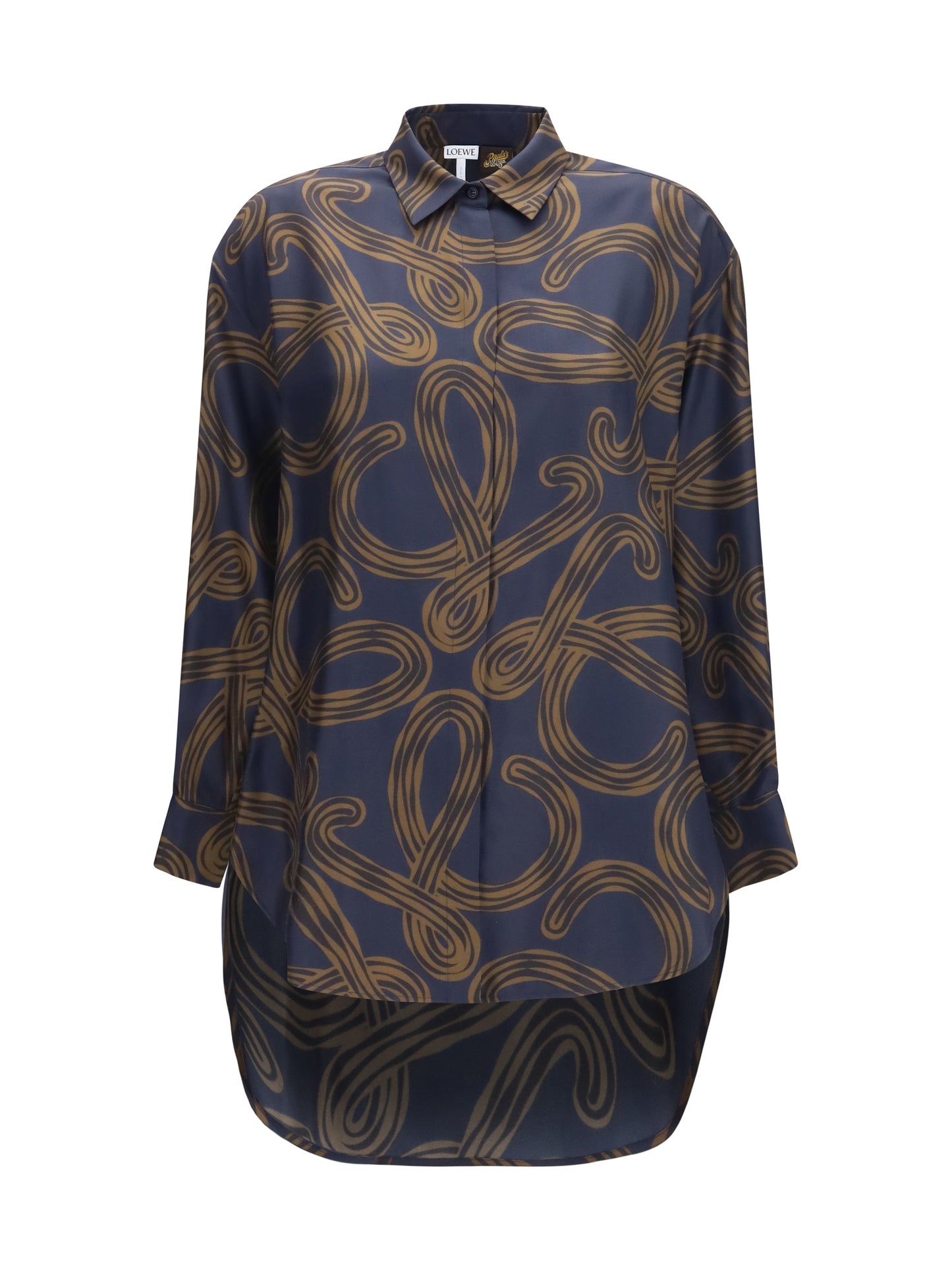 Shirt Silk Twill Navy/Brown