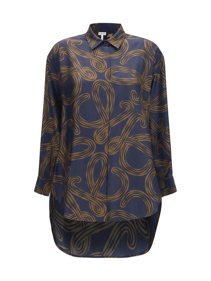 Shirt Silk Twill Navy/Brown