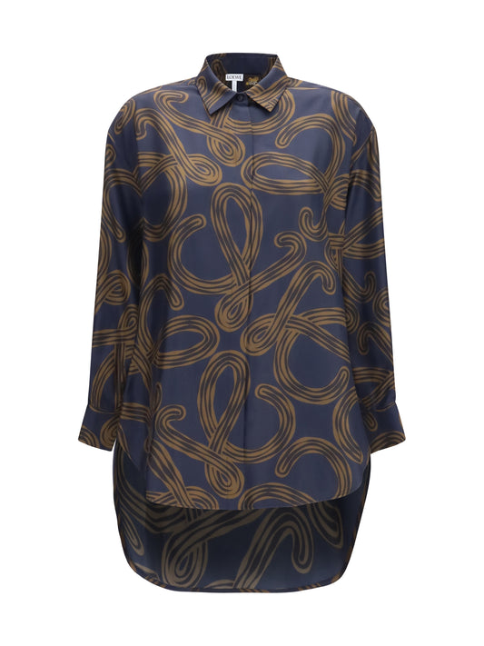 Shirt Silk Twill Navy/Brown
