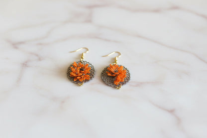 Handmade Floral Crochet Dangle Earrings for Women
