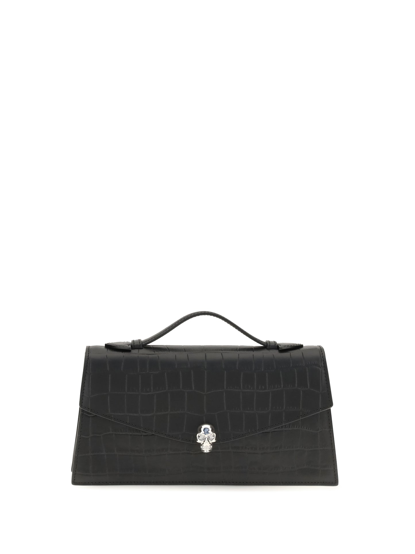 Handbag Skull Croc-Embossed Black/Silver