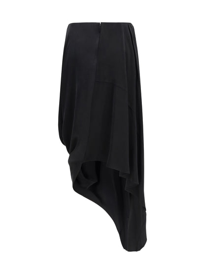 Midi Skirt Asymmetric Cupro Black