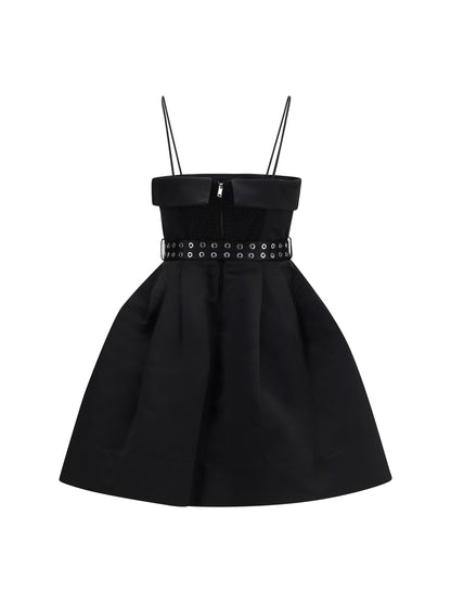 Dress Short Satin Full Skirt Black
