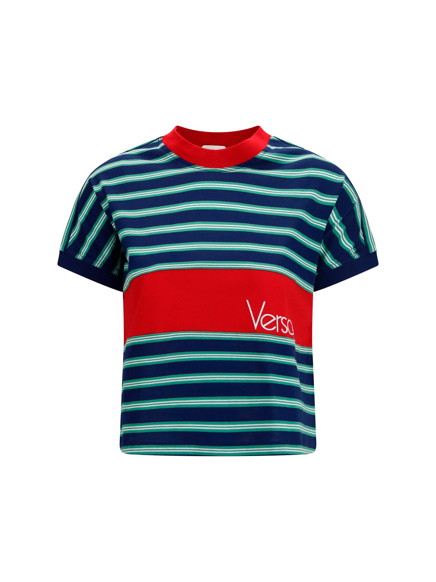 T-Shirt Striped Cotton Ink/Grass Green/White