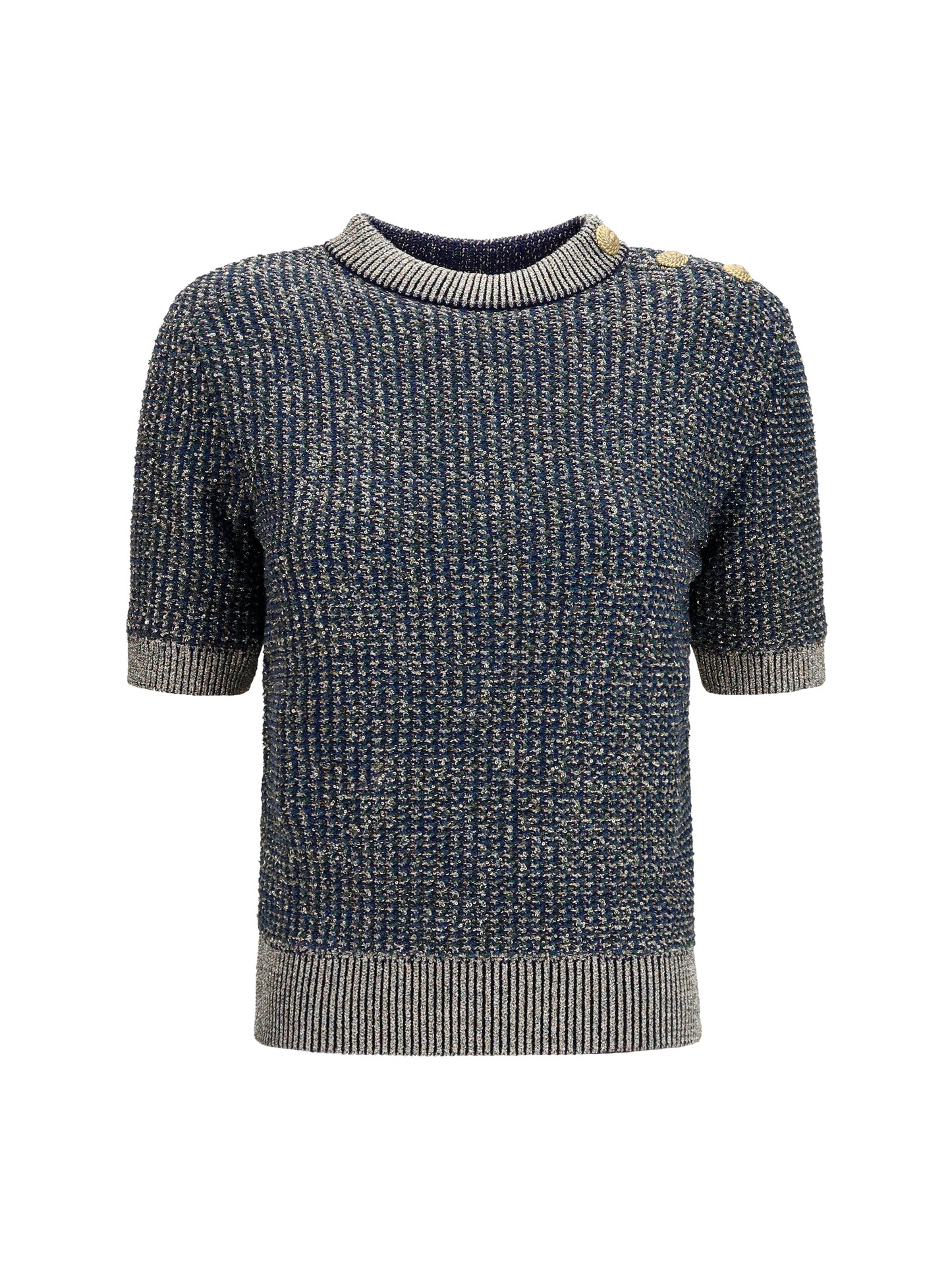Short-Sleeve Sequin Sweater Navy/Green