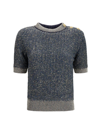 Short-Sleeve Sequin Sweater Navy/Green