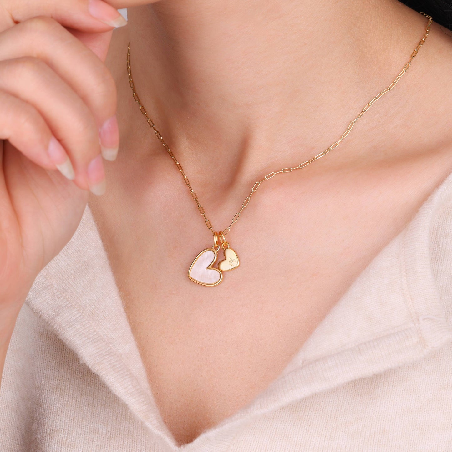 Mint & Lily Mother Of Pearl Heart Initial Necklace